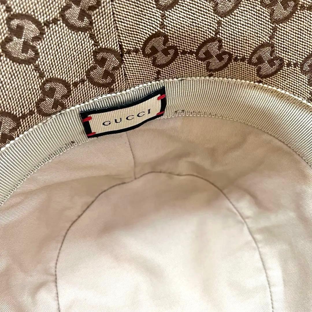 GUCCI GGパターン バケットハット　ベージュ、ブラウン　58M