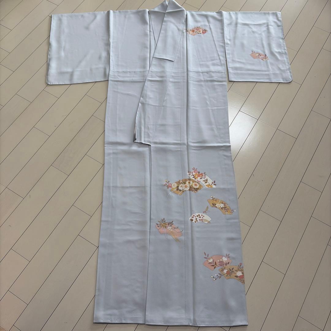 w*o様 ■E5833■未使用品■正絹■落款　作家物　藍白色　袷　訪問着■丈16