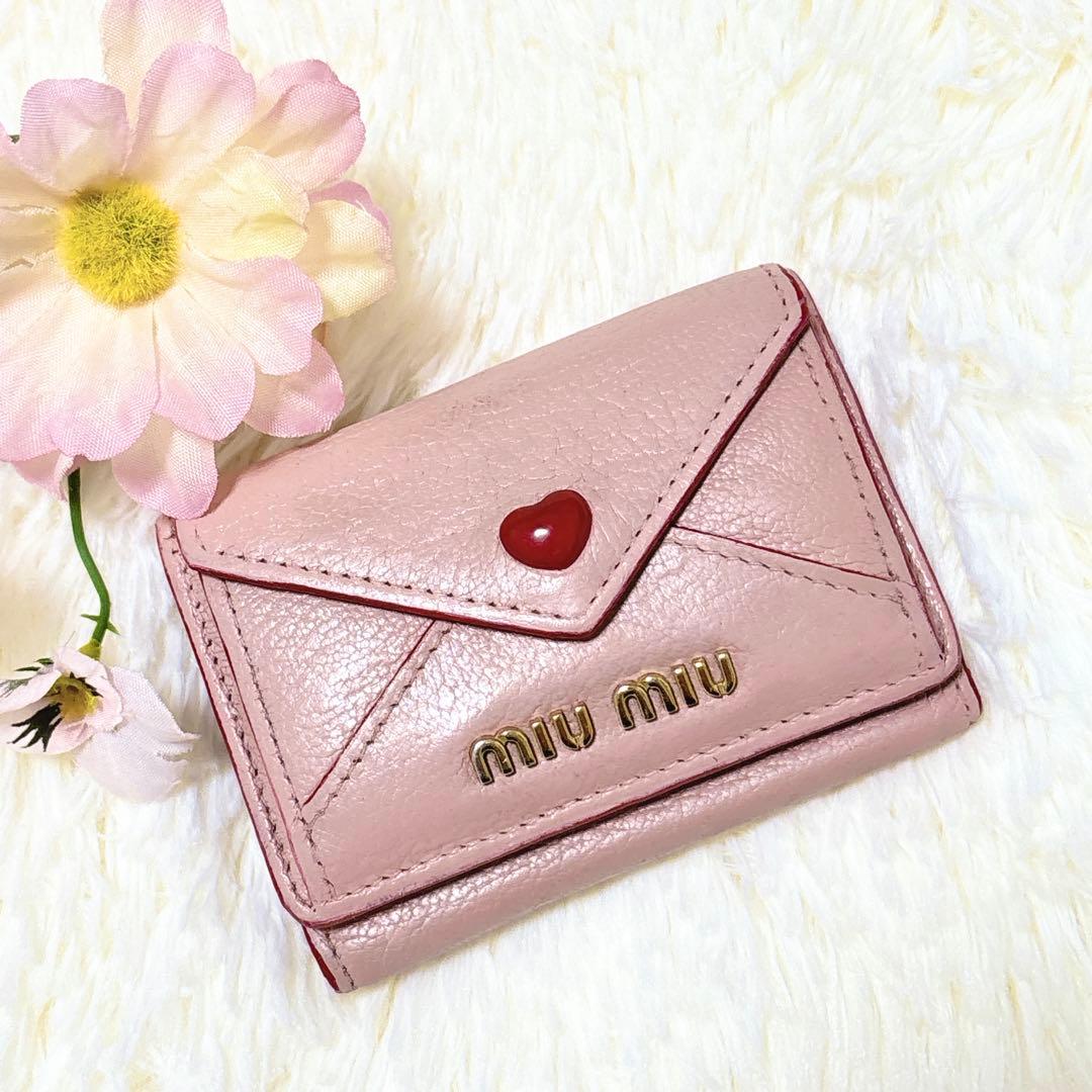 美品✨ミュウミュウ ラブレター マドラス ハート 三つ折り財布 ピンク