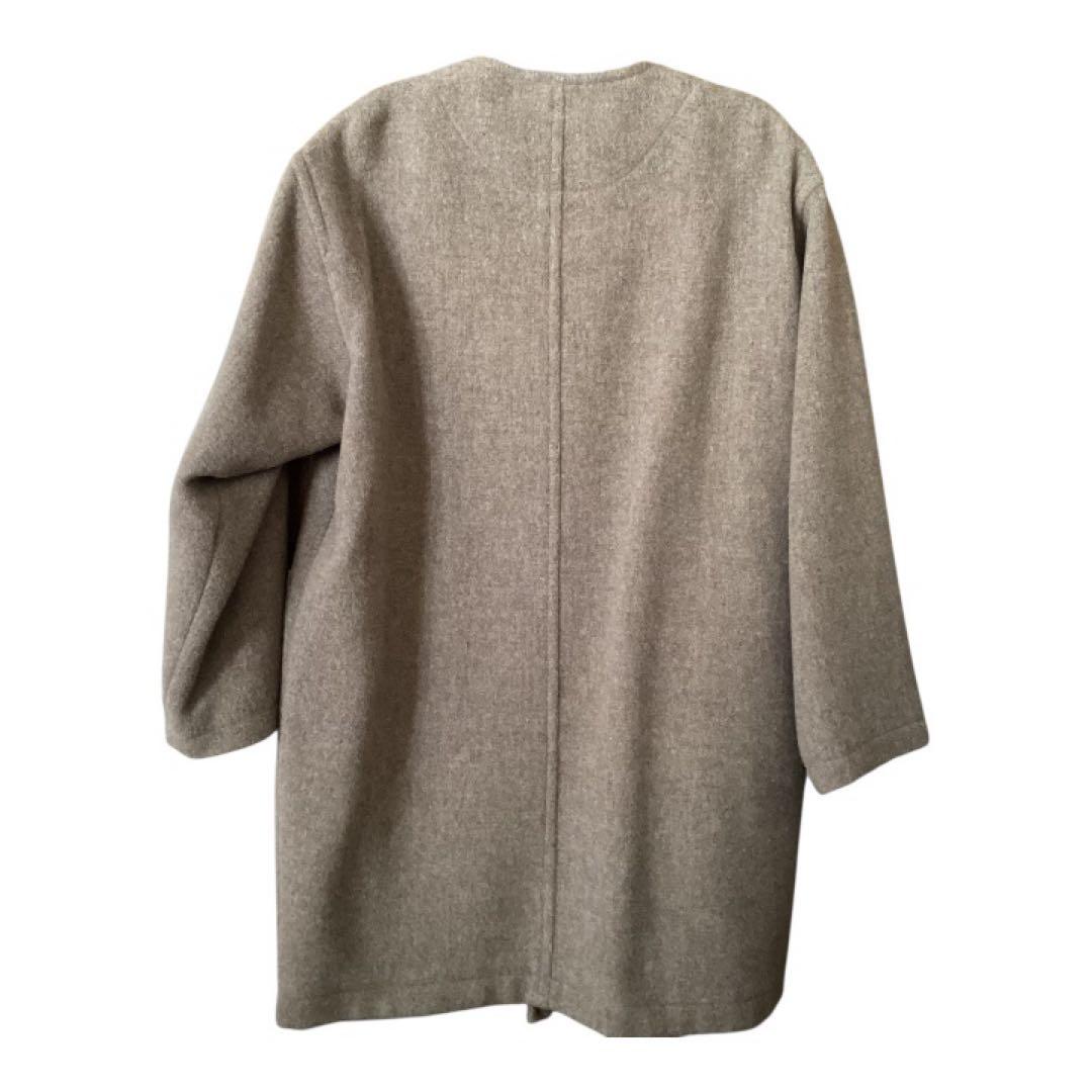 1回着　DANTON ダントン　ブラウン ノーカラーウールロングコート 36