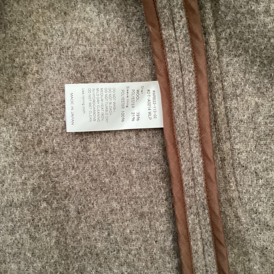 1回着　DANTON ダントン　ブラウン ノーカラーウールロングコート 36