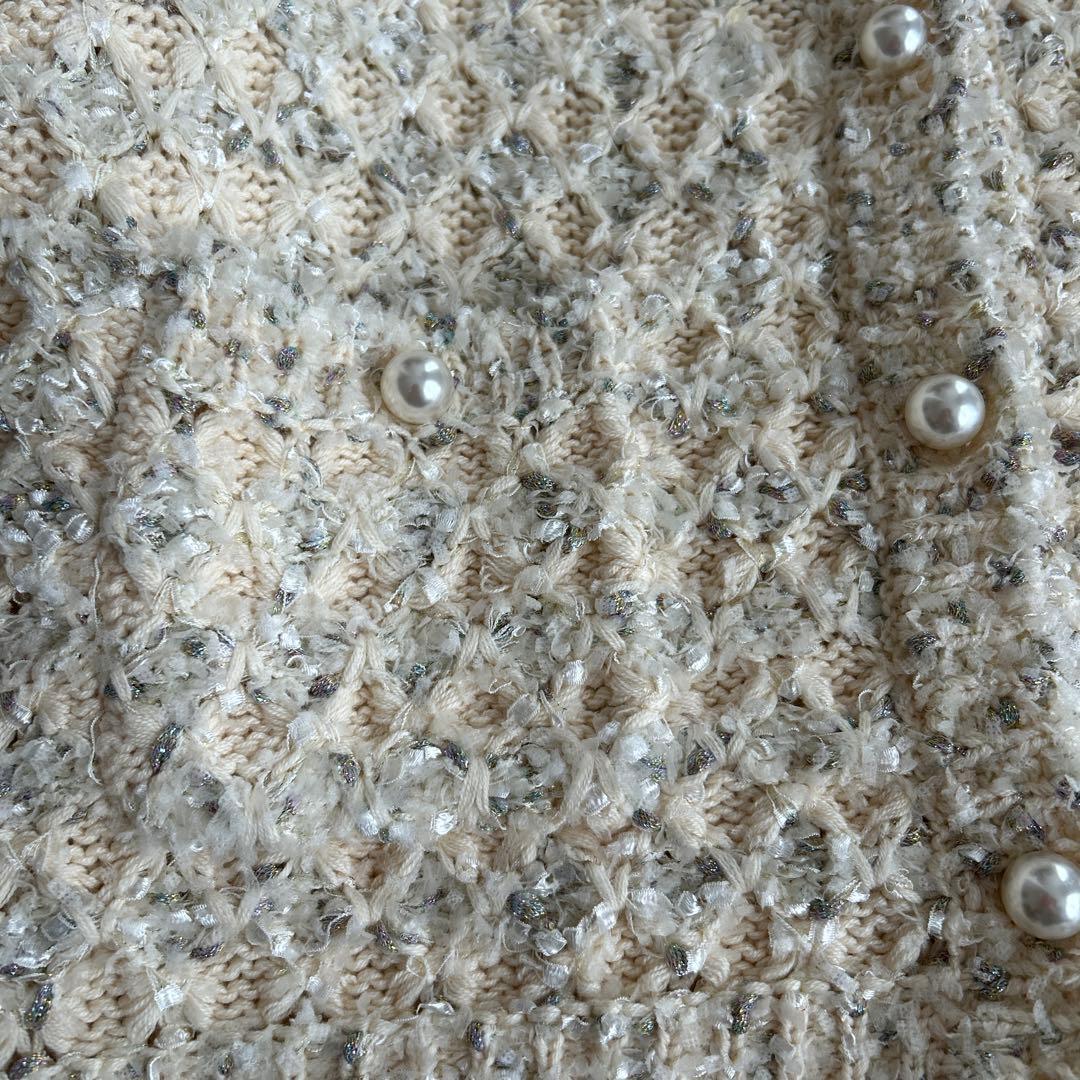 美品 ANAYI リボンアーガイルツイードカーディガン