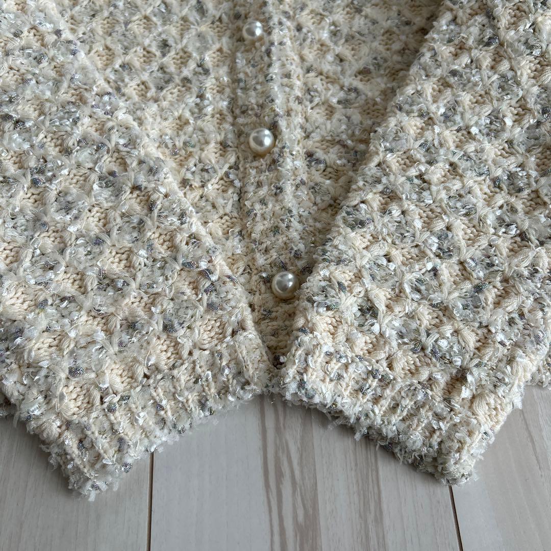 美品 ANAYI リボンアーガイルツイードカーディガン