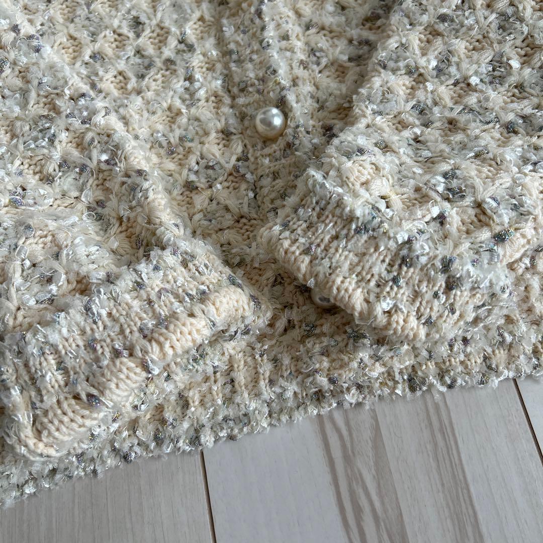 美品 ANAYI リボンアーガイルツイードカーディガン