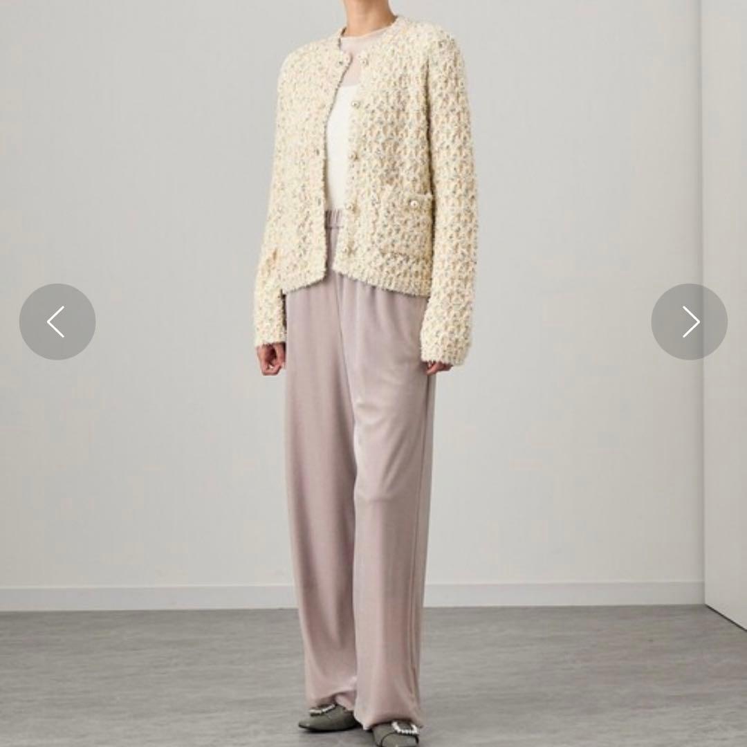 美品 ANAYI リボンアーガイルツイードカーディガン