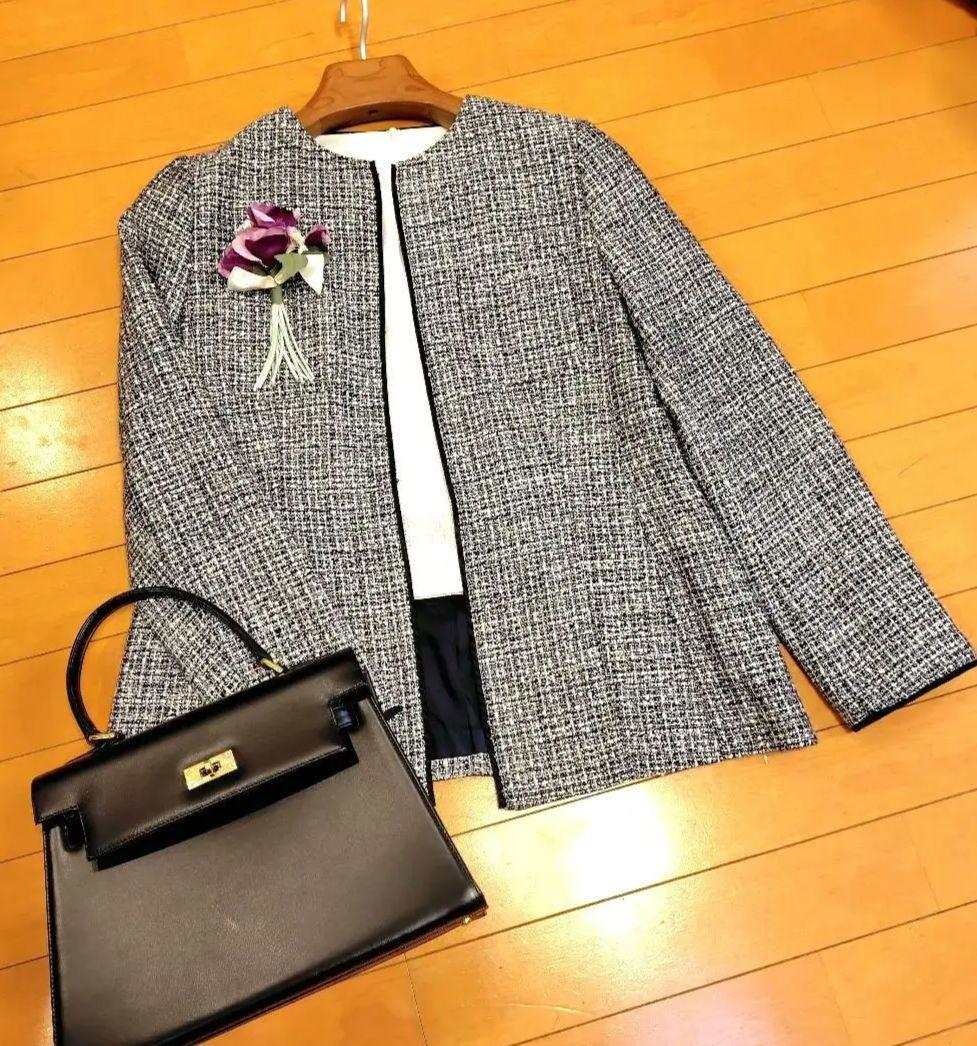 お*ん様 レリアン 近年モデル ノーカラー白黒ツイードジャケット11L