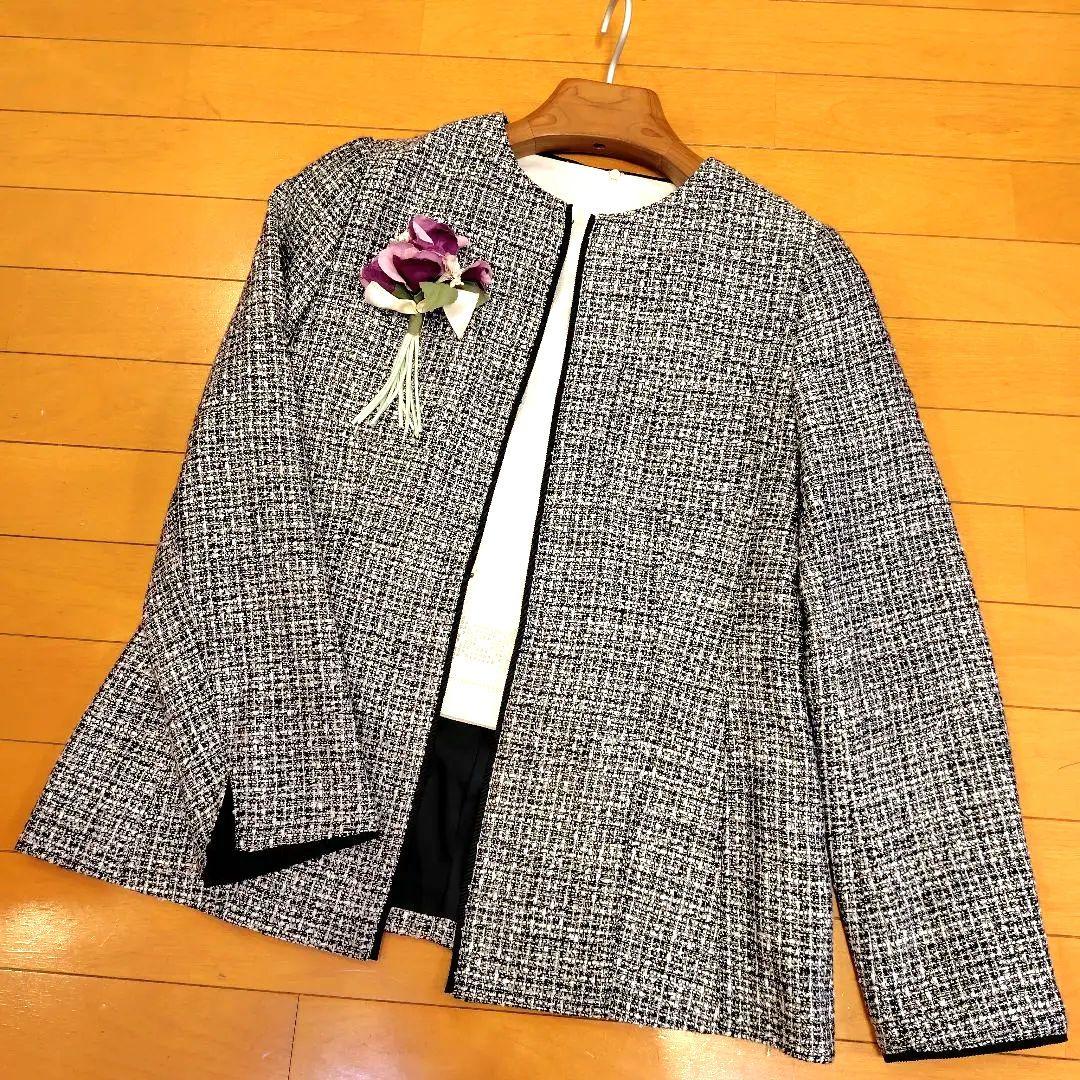 お*ん様 レリアン 近年モデル ノーカラー白黒ツイードジャケット11L