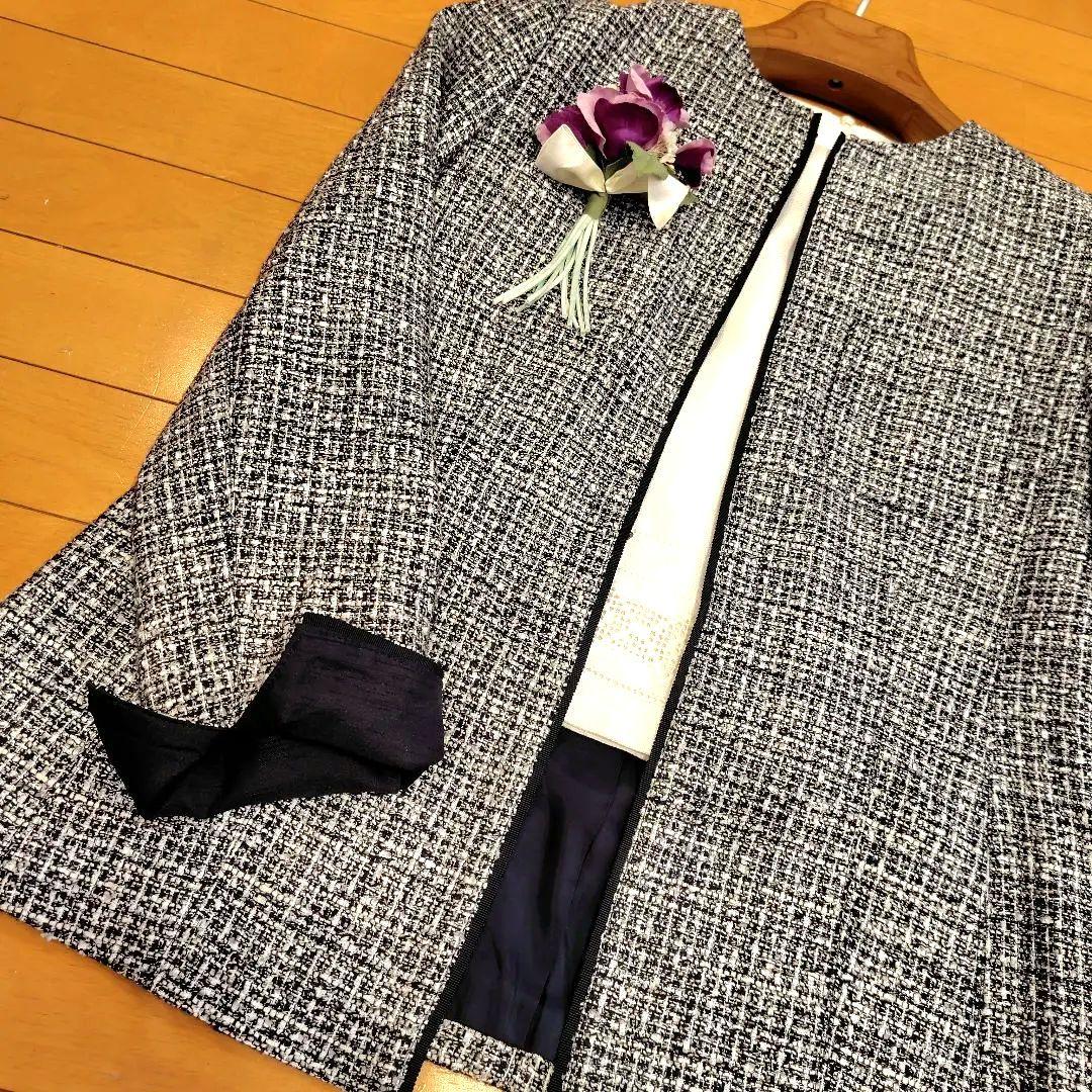 お*ん様 レリアン 近年モデル ノーカラー白黒ツイードジャケット11L