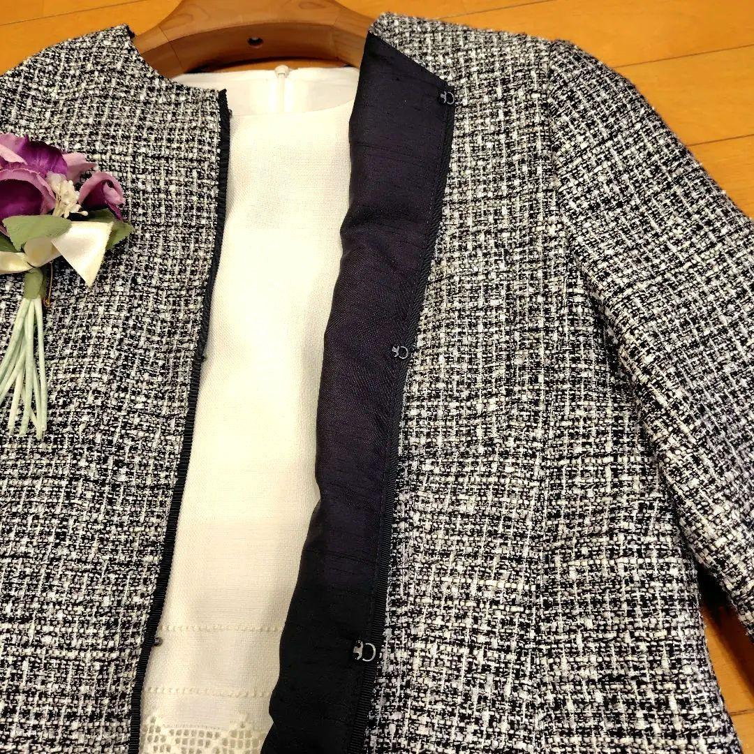 お*ん様 レリアン 近年モデル ノーカラー白黒ツイードジャケット11L