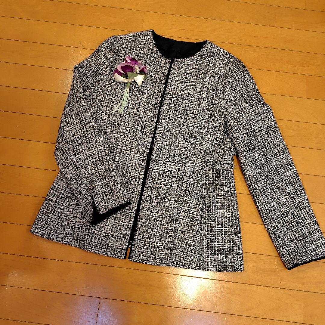 お*ん様 レリアン 近年モデル ノーカラー白黒ツイードジャケット11L