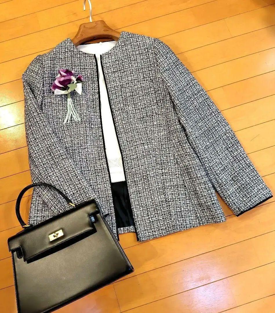 お*ん様 レリアン 近年モデル ノーカラー白黒ツイードジャケット11L