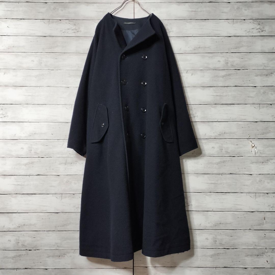 ワイズY's ヨウジヤマモト ノーカラーロングコート ダブルボタン ラグラン袖