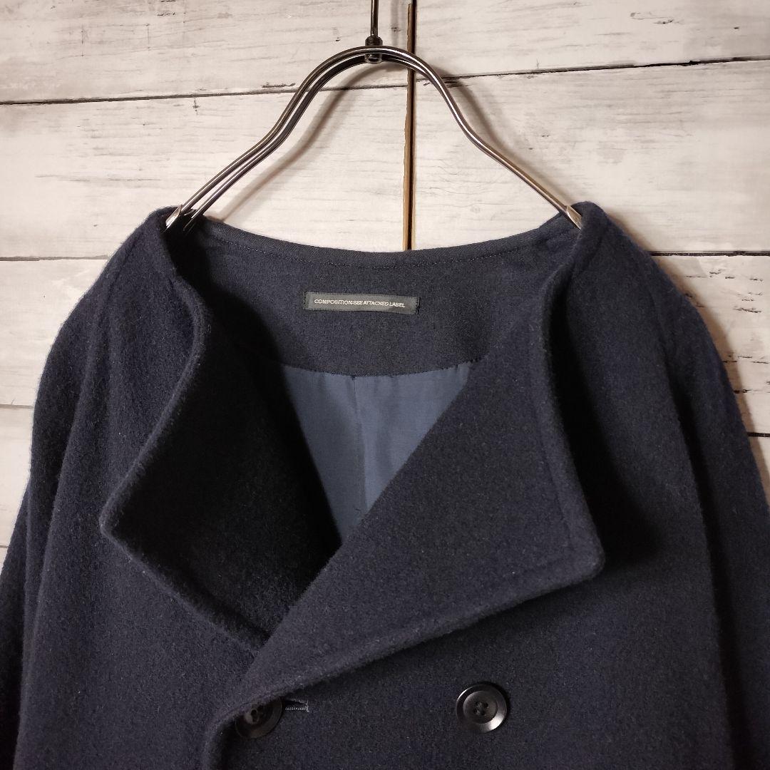 ワイズY's ヨウジヤマモト ノーカラーロングコート ダブルボタン ラグラン袖