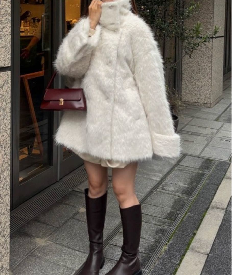 mellowneon 3way スタンドカラーシャギーコート　アイボリー