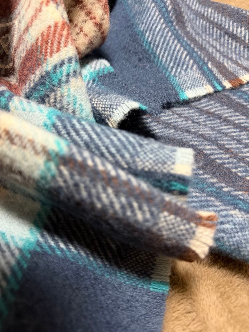 美品 Acne Studios 大判 ウール マフラー チェック ブルー