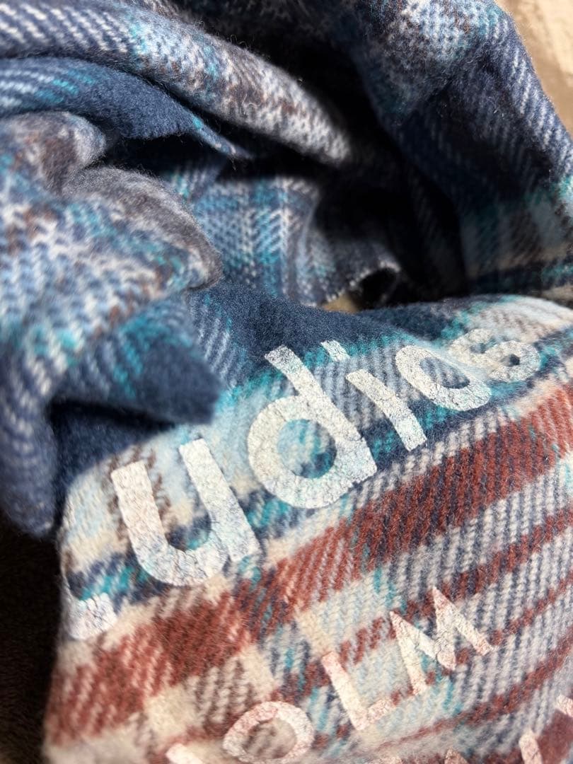 美品 Acne Studios 大判 ウール マフラー チェック ブルー