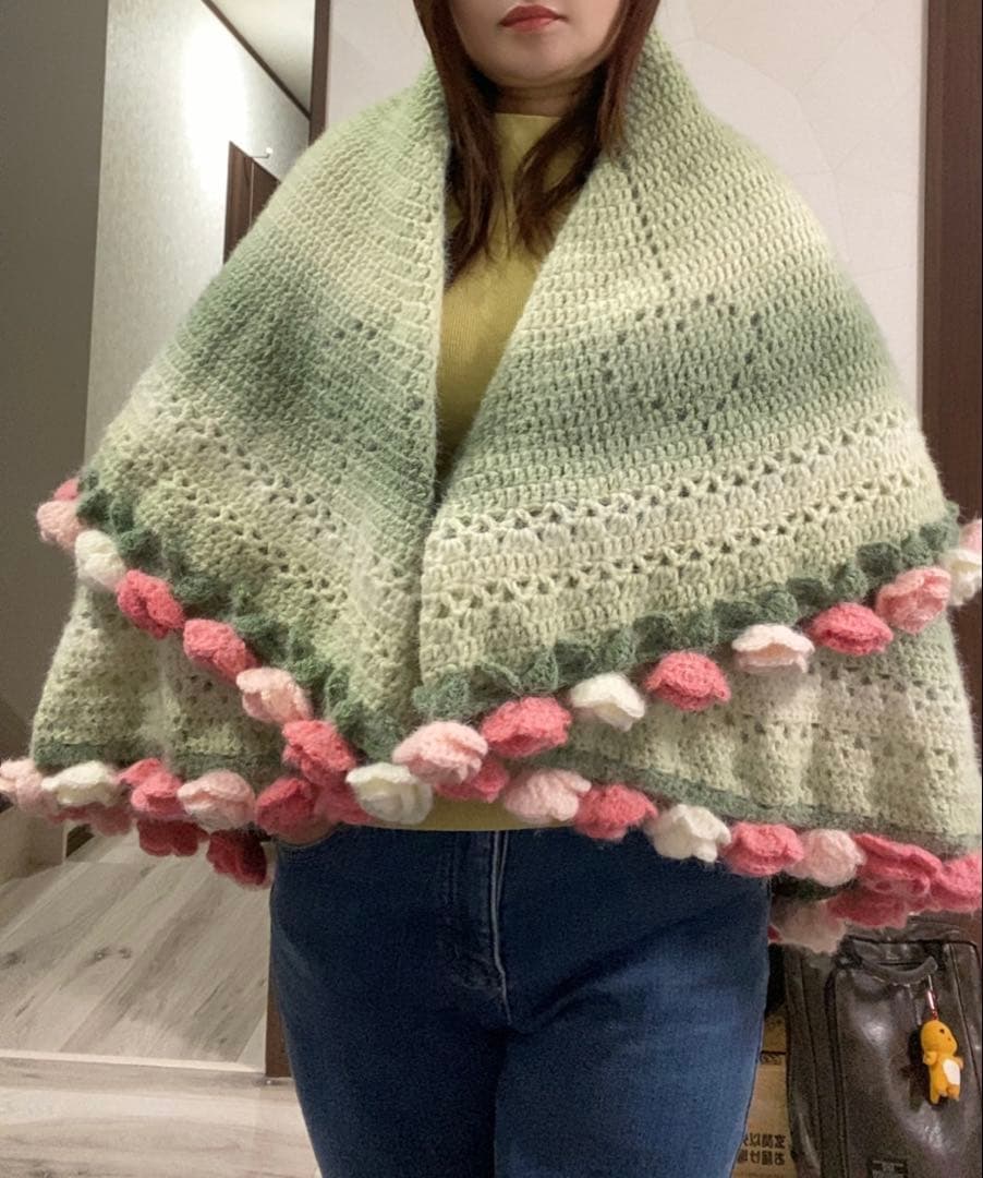 椿の花束ブランケット直径123cm，69本の大きな花ストール