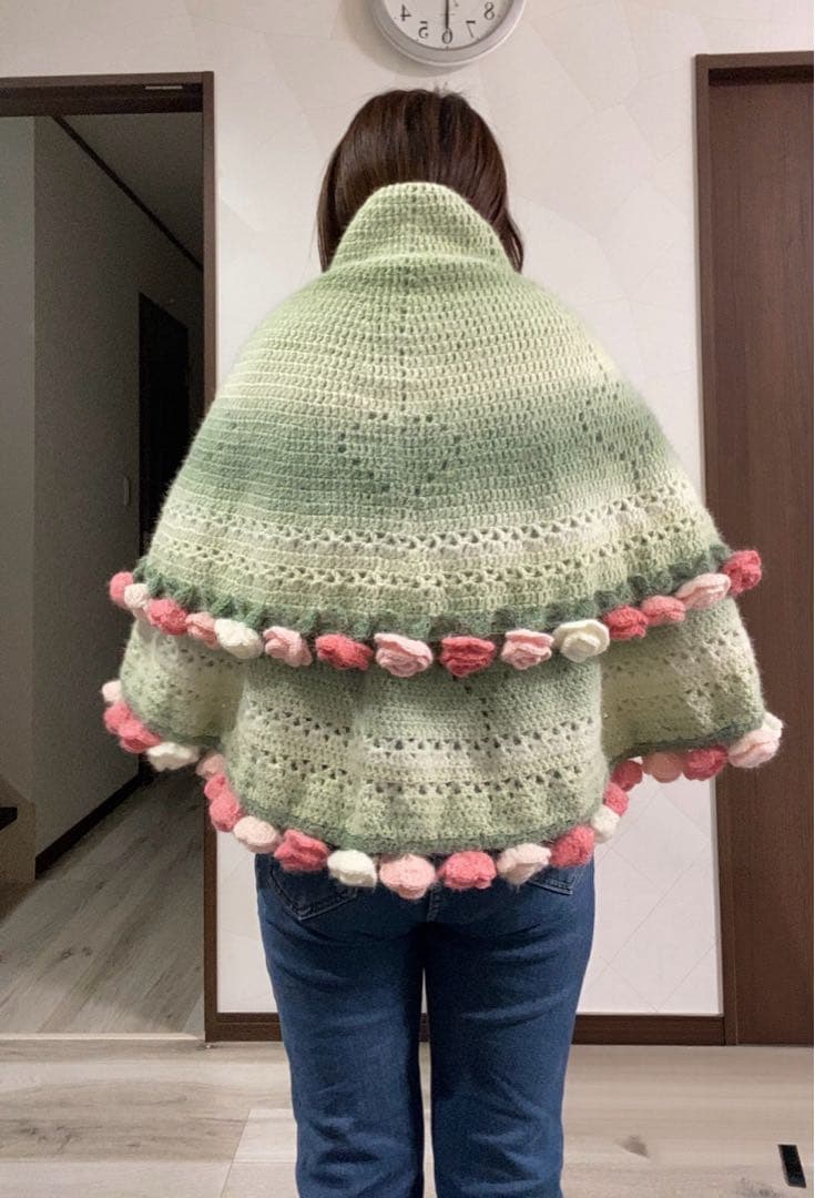 椿の花束ブランケット直径123cm，69本の大きな花ストール