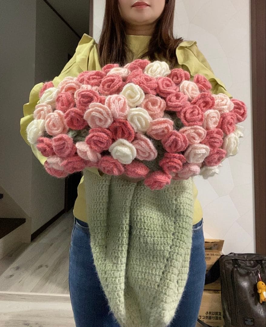 椿の花束ブランケット直径123cm，69本の大きな花ストール