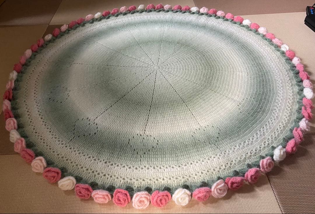 椿の花束ブランケット直径123cm，69本の大きな花ストール