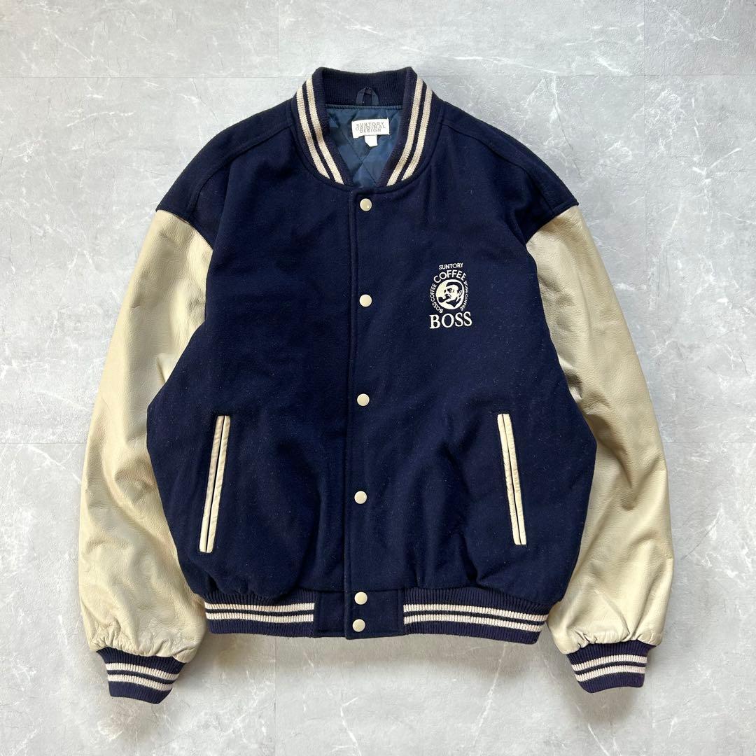 希少 90s 非売品 Boss スタジャン 袖レザー 本革 刺繍 企業系 古着