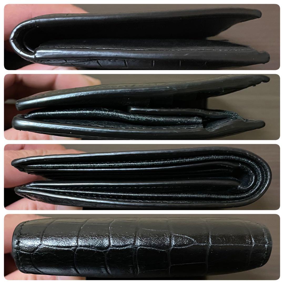 SAINT LAURENT 二つ折り財布　クロコ型押し　ブラック