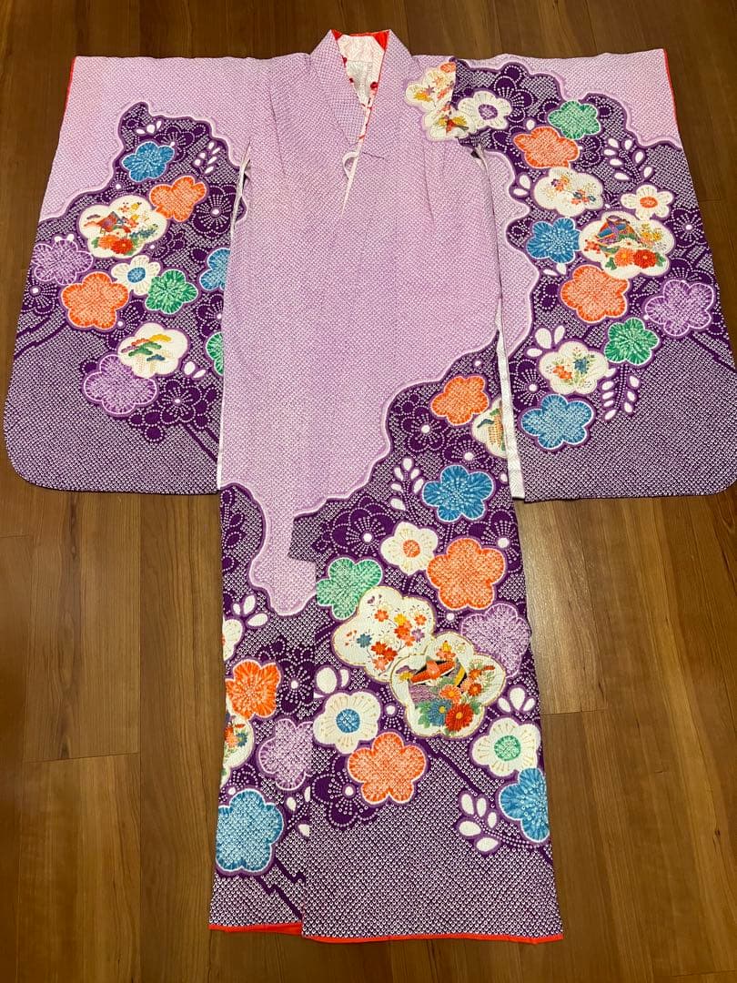 七五三用　紫色の着物と付属品セット