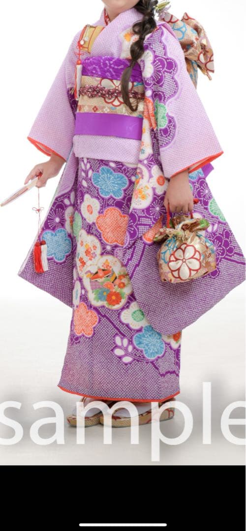 七五三用　紫色の着物と付属品セット