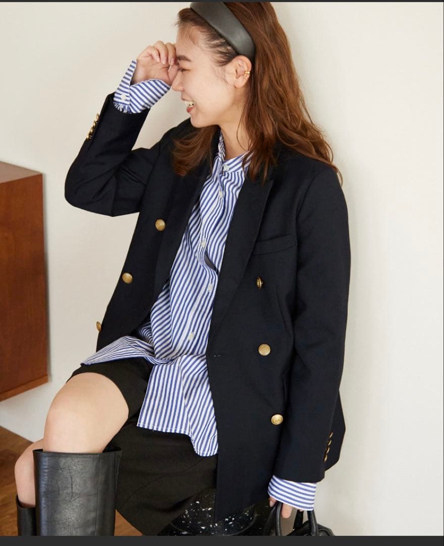 ジャーナルスタンダード　極美品T/Wギャバネイビーブレザー　ダブル　ジャケット