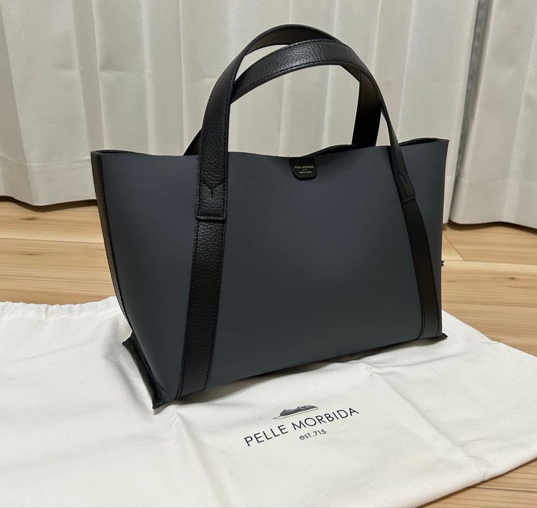 極美品✨PELLE MORBIDA ミニトートバッグ チャコールグレー 人気色