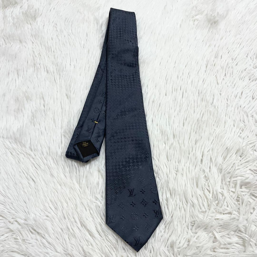 【未使用】ルイヴィトン　ネクタイ　モノグラム　ダミエ　ミックス　グレー　シルク