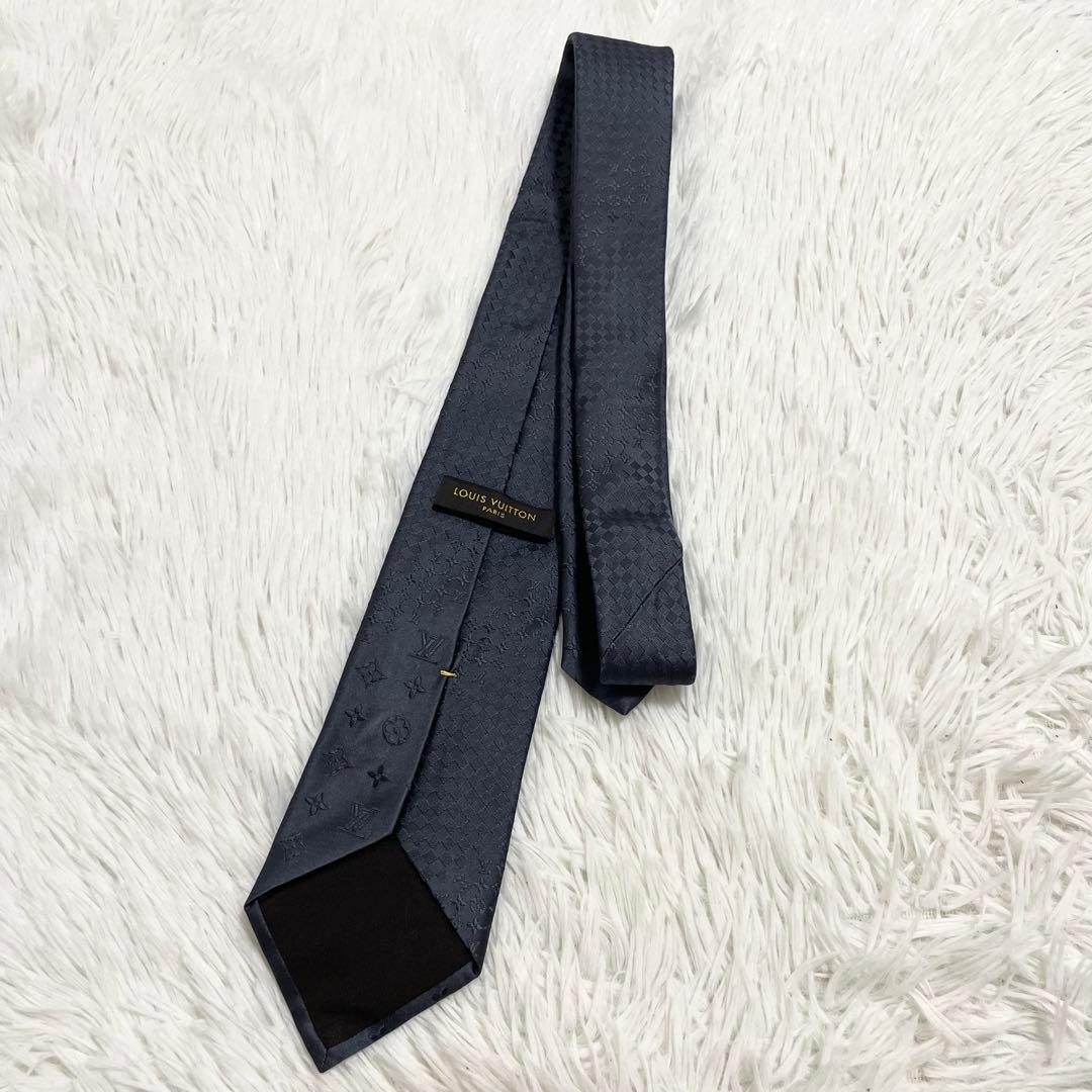【未使用】ルイヴィトン　ネクタイ　モノグラム　ダミエ　ミックス　グレー　シルク