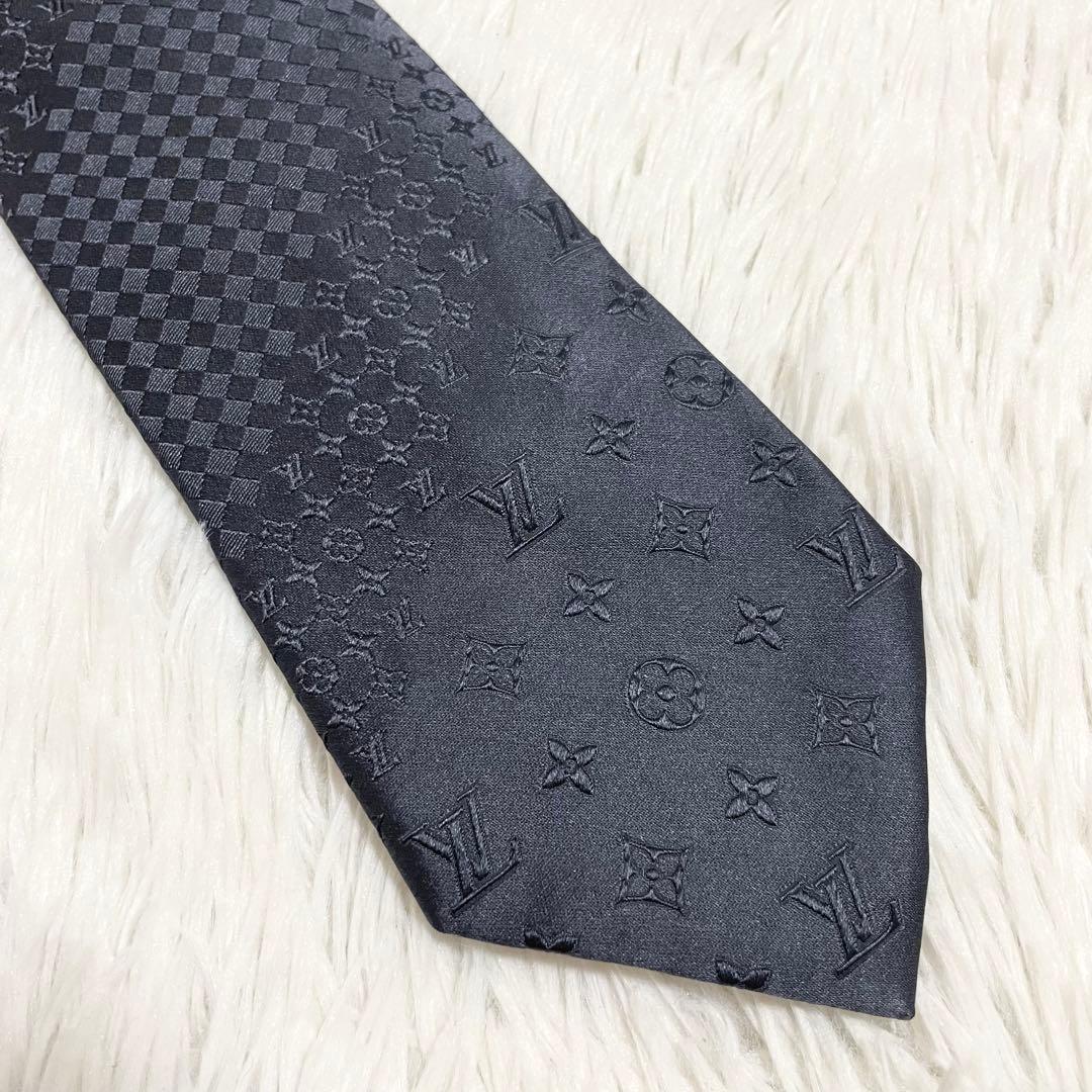 【未使用】ルイヴィトン　ネクタイ　モノグラム　ダミエ　ミックス　グレー　シルク