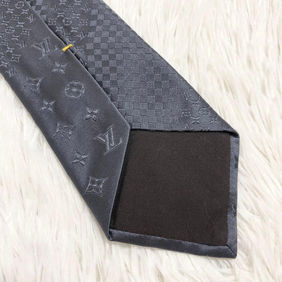 【未使用】ルイヴィトン　ネクタイ　モノグラム　ダミエ　ミックス　グレー　シルク