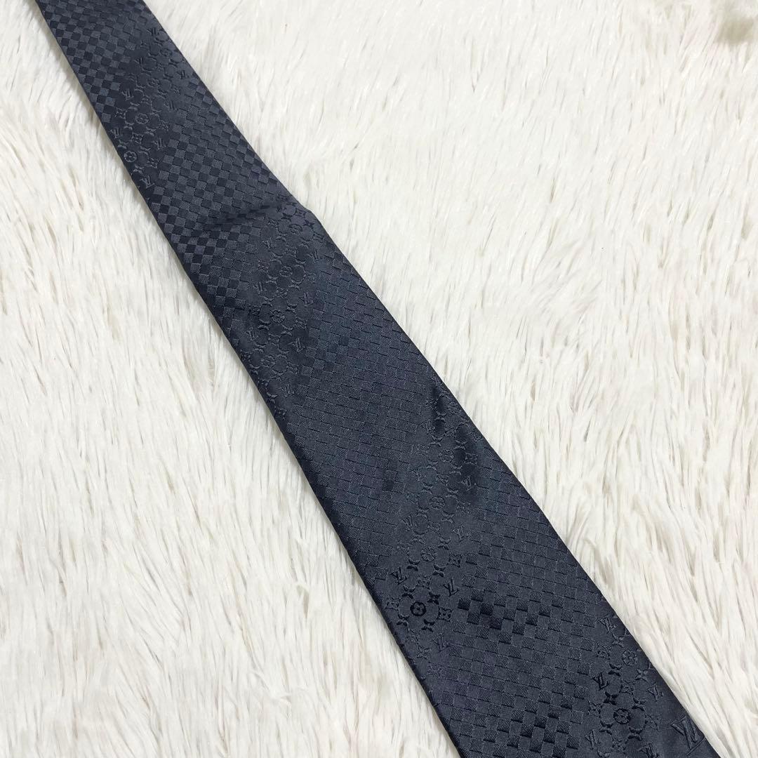 【未使用】ルイヴィトン　ネクタイ　モノグラム　ダミエ　ミックス　グレー　シルク