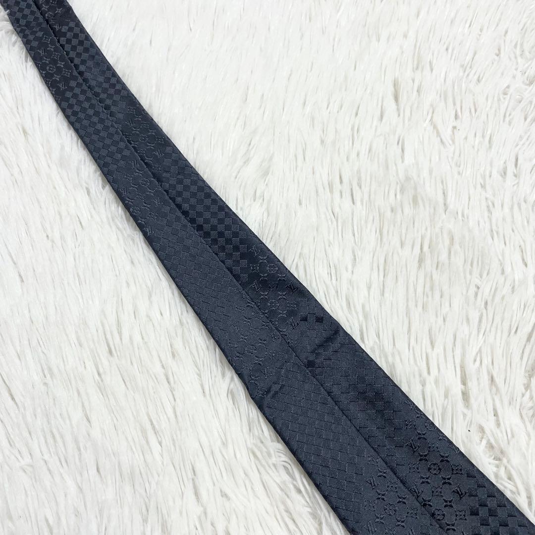 【未使用】ルイヴィトン　ネクタイ　モノグラム　ダミエ　ミックス　グレー　シルク