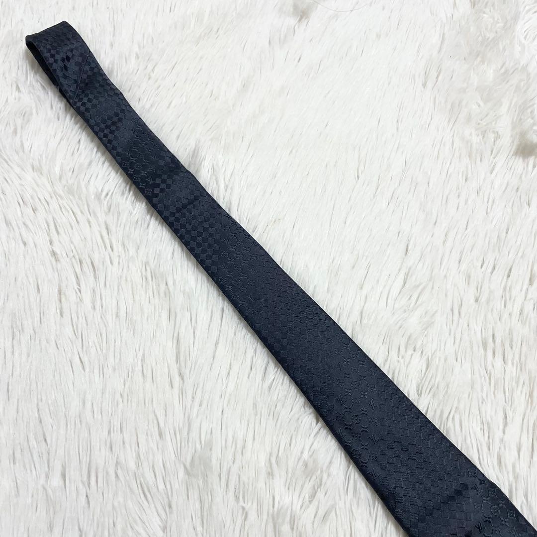 【未使用】ルイヴィトン　ネクタイ　モノグラム　ダミエ　ミックス　グレー　シルク