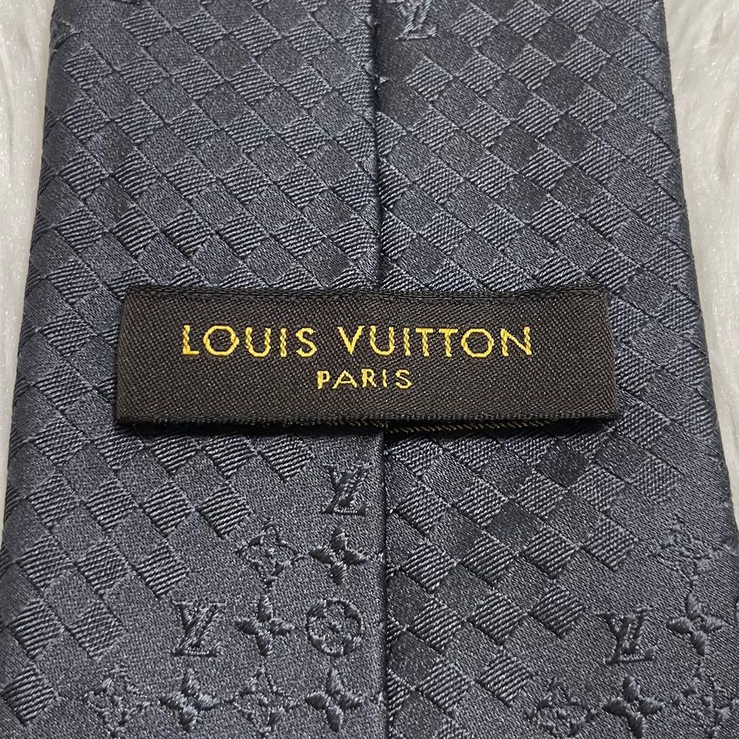 【未使用】ルイヴィトン　ネクタイ　モノグラム　ダミエ　ミックス　グレー　シルク