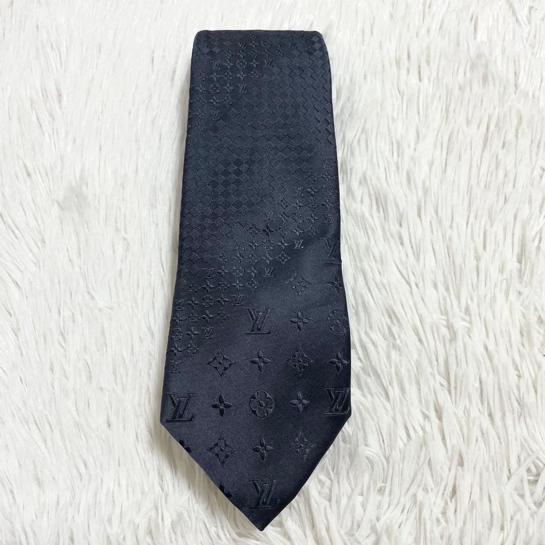 【未使用】ルイヴィトン　ネクタイ　モノグラム　ダミエ　ミックス　グレー　シルク