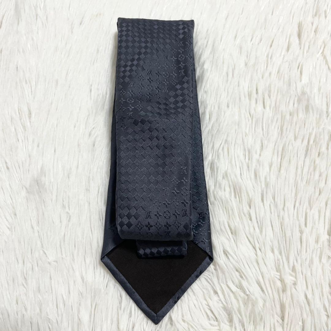 【未使用】ルイヴィトン　ネクタイ　モノグラム　ダミエ　ミックス　グレー　シルク