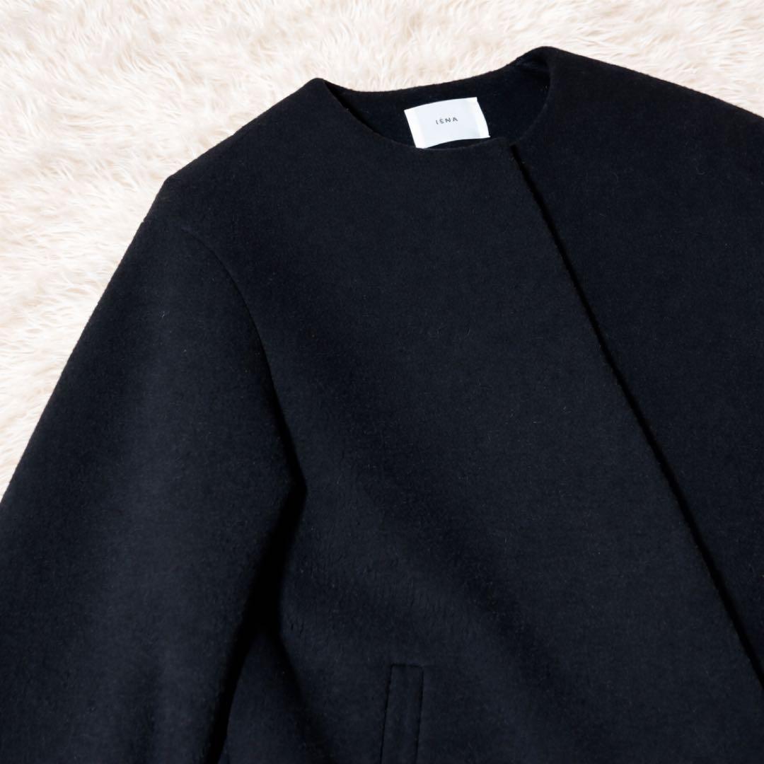 美品✨IENA ラムウール ノーカラーコート ブラック ロング レディース38