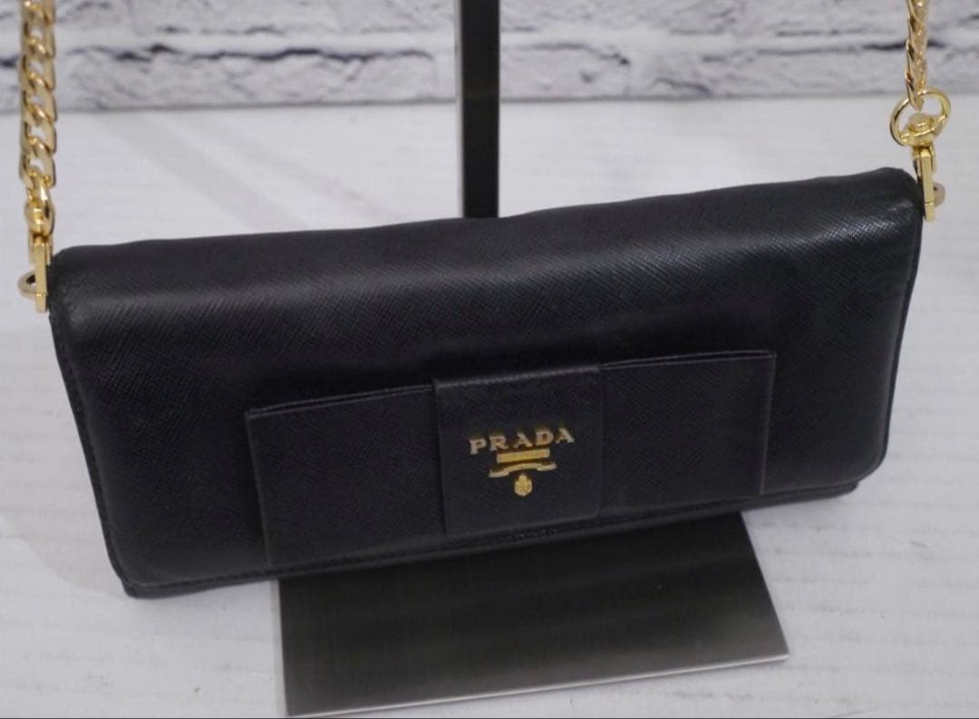 ◆ PRADA プラダ サフィアーノレザー ショルダーウォレット バッグ 長財布