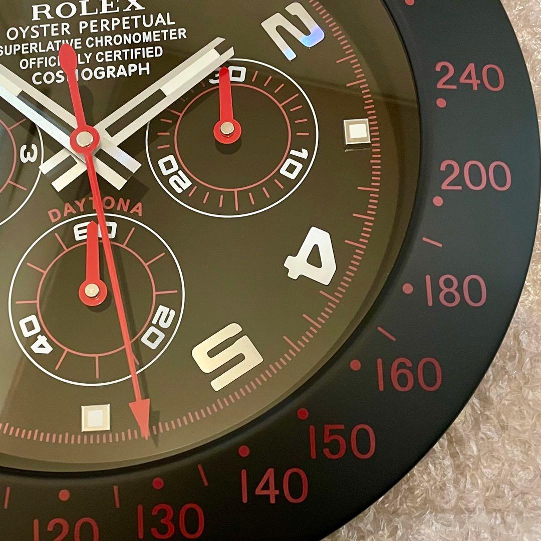 海外販促品 ROLEX掛け時計 デイトナ ブラック レア！赤針ｘベゼル赤文字