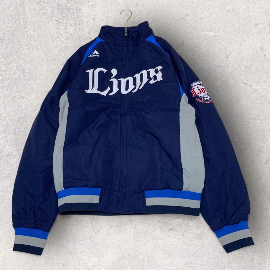 【美品】西武ライオンズ　マジェスティック　中綿ジャンパー　ブルゾン　裏起毛　L