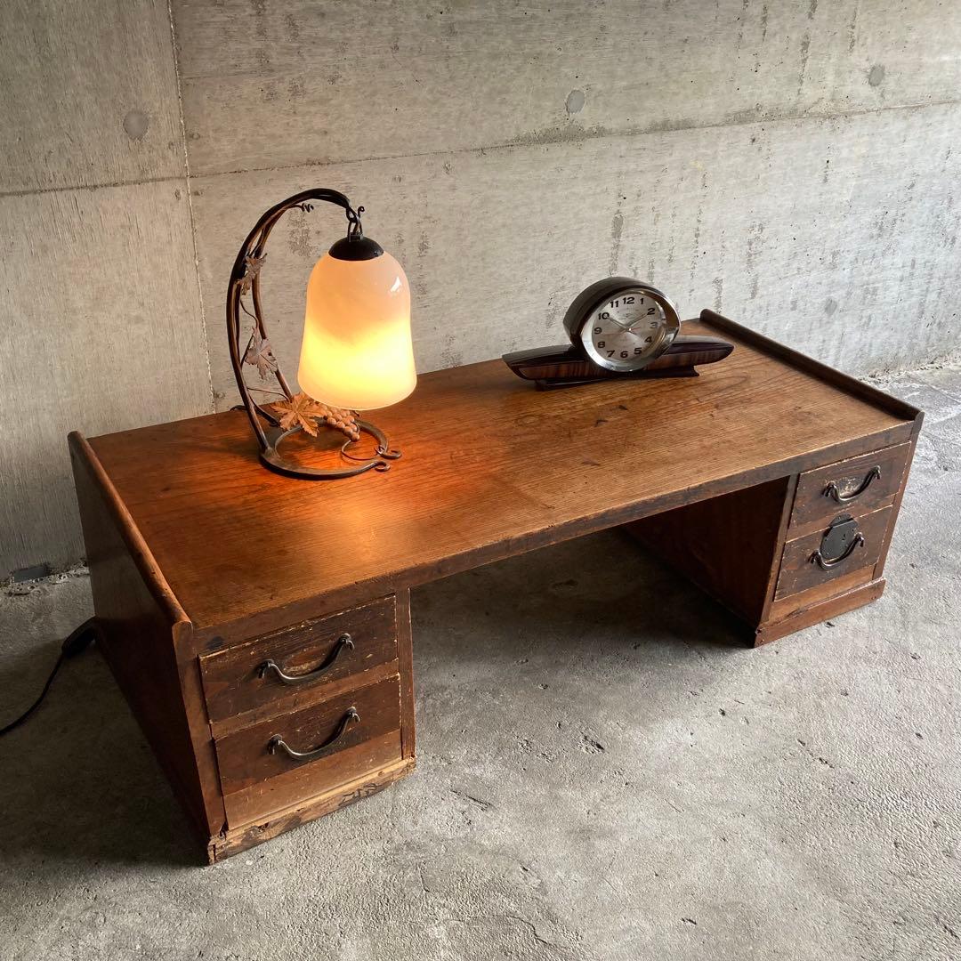 古い文机 座卓 作業机 テーブル 引き出し 木製 家具 シャビー レトロ