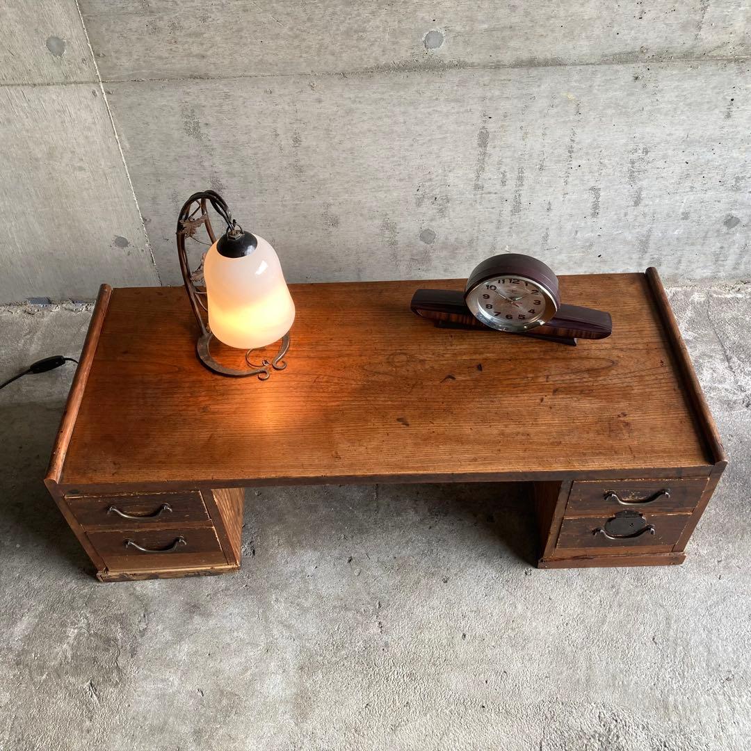 古い文机 座卓 作業机 テーブル 引き出し 木製 家具 シャビー レトロ