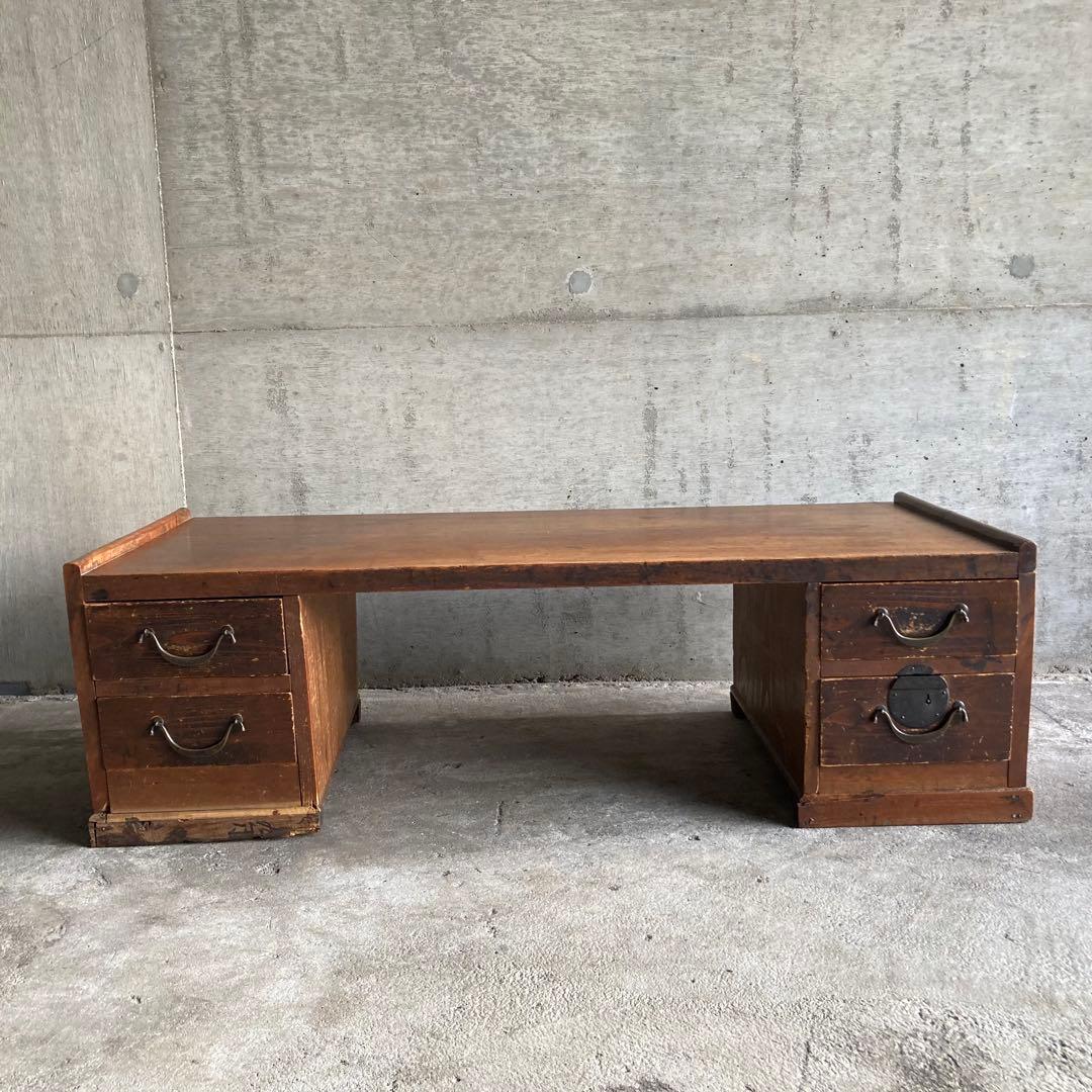 古い文机 座卓 作業机 テーブル 引き出し 木製 家具 シャビー レトロ