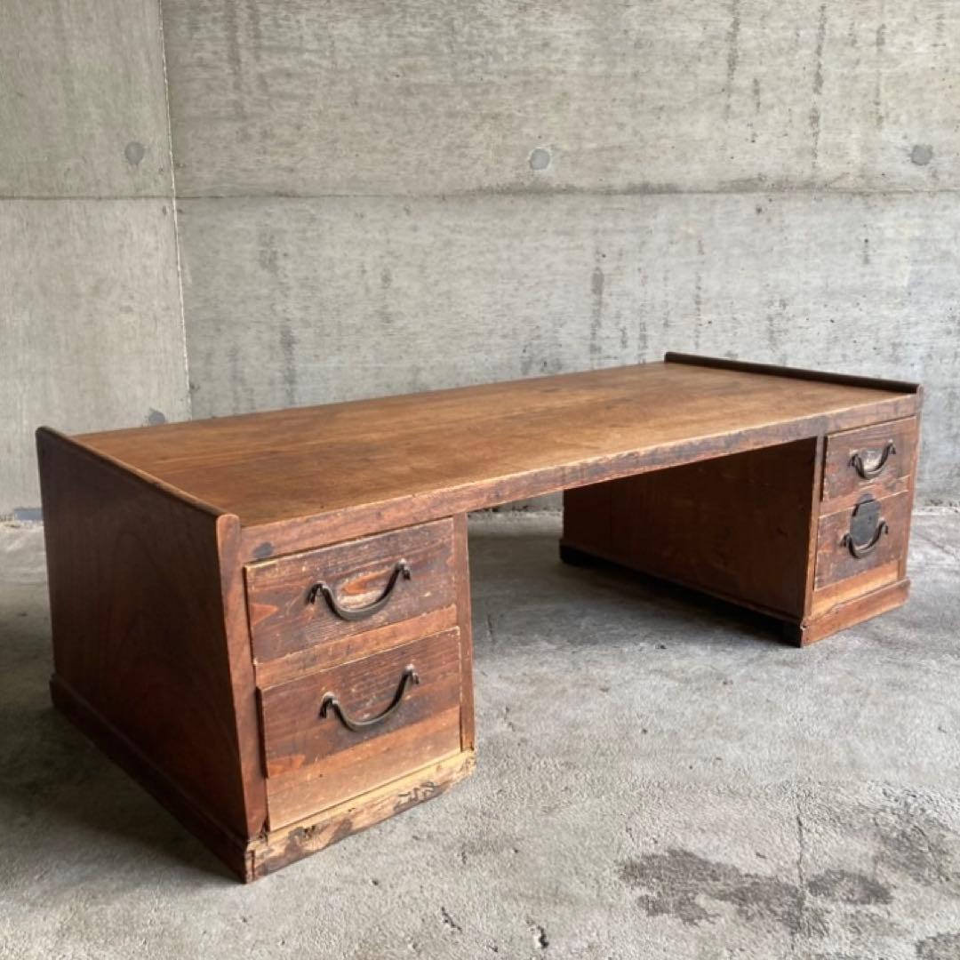 古い文机 座卓 作業机 テーブル 引き出し 木製 家具 シャビー レトロ