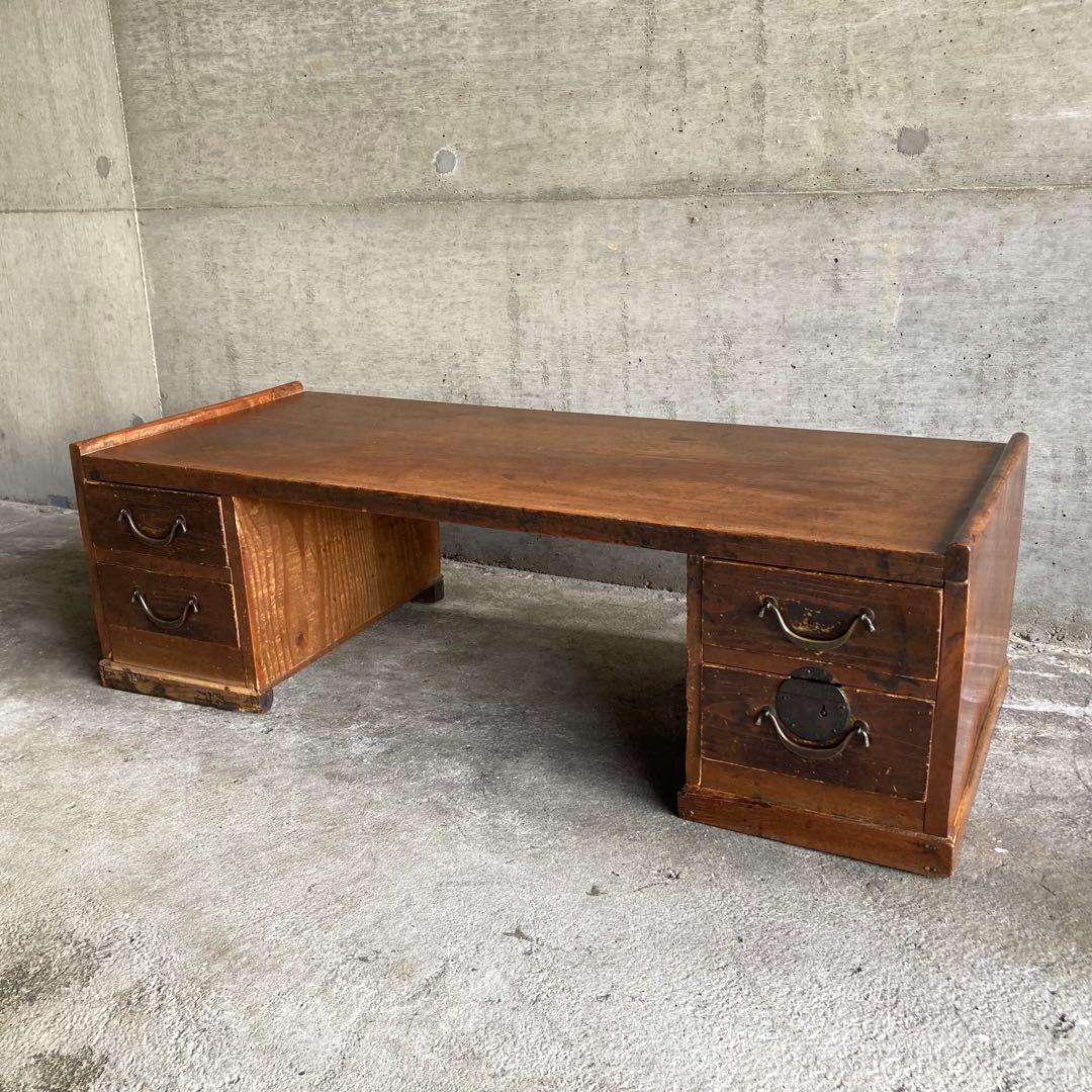 古い文机 座卓 作業机 テーブル 引き出し 木製 家具 シャビー レトロ