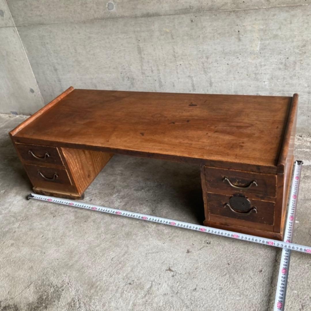 古い文机 座卓 作業机 テーブル 引き出し 木製 家具 シャビー レトロ